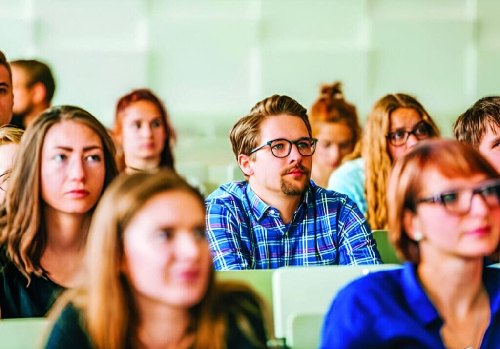 A group of people sitting in front of laptops.