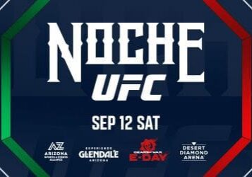 NOCHE UFC promotional image for the September 12 event at Desert Diamond Arena in Glendale, Arizona featuring Brandon Moreno, Alexa Grasso and top UFC fighters.